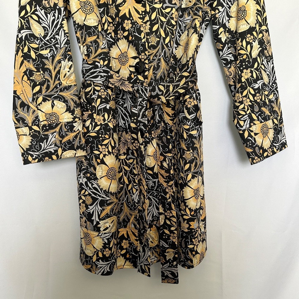 Sigrid Olsen Black and Yellow Floral Print Trench Coat - Picture 2 of 11